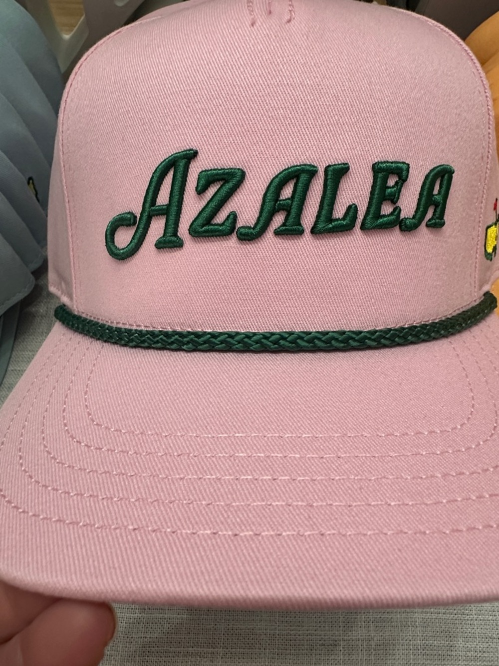 Masters Pink Snapback Hat with Yellow Masters Tag